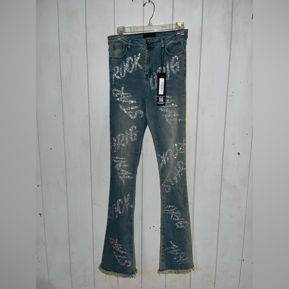 New Rockstar Original RSM-205 Flare Distressed Embellished Jeans